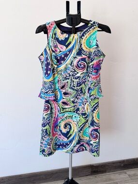 Nicole Miller Cold Shoulder Paisley Bell Sleeve Dress Boho Full Back Zip, Sz 8